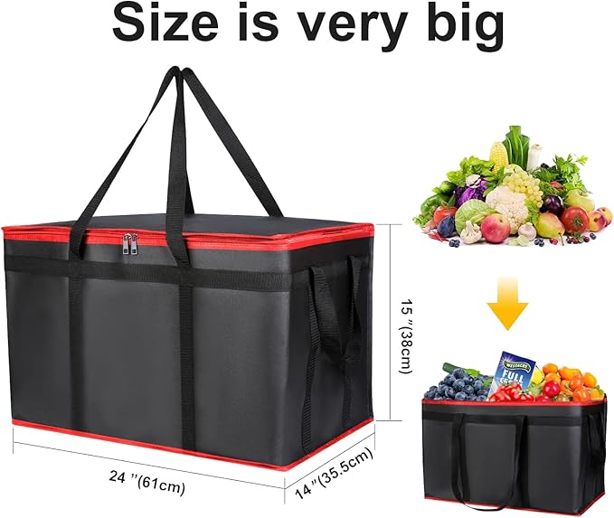 2 Pack XXXL Insulated Food Delivery Bag Black Red Cooler Bags Keep Food Warm Catering Therma for doordash Catering Cooler Bags Keep Food Warm Catering Therma Catering Shopper hot XXXL