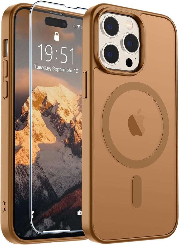 SUPFINE Magnetic for iPhone 14 Pro Max Case (Compatible with MagSafe) (Military Grade Drop Protection) Slim Translucent Shockproof with Anti-Fingerprint Phone Case,Brown