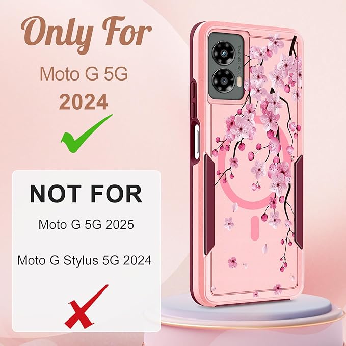 for Moto G 5G 2024 Case - Compatible with MagSafe Women Girls Cute Magnetic Protective Phone Cover Girly Kawaii Flower Blossom Heavy Duty Shockproof Design for Motorola Moto G 5G 2024 Cases