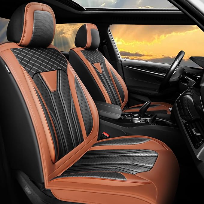 Fit Altima Car Seat Covers Compatible with Nissan Altima 2011-2025 2026 - Full Set Premium Leather， Waterproof Breathable， All-Weather Seat Cushion Protecto&Airbag Compatible（Brown & Black