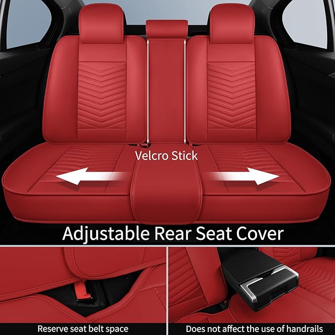 Nappa Leather Car Seat Covers Full Set, Red Car seat Protector 5 Seats, Waterproof Car Seat Cushion, Universal Automotive Seat Covers Fit for SUV Truck Pick-up Sedan, Front and Rear