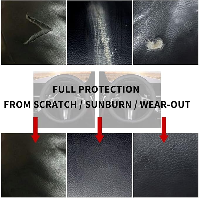 D Shape Steering Wheel Cover,Universal 14.5-15 Inch Car Black Leather Steering Wheel Wrap with Better Sport Grip for Men Women,Fit D Shaped Flat Bottom Steering Wheel