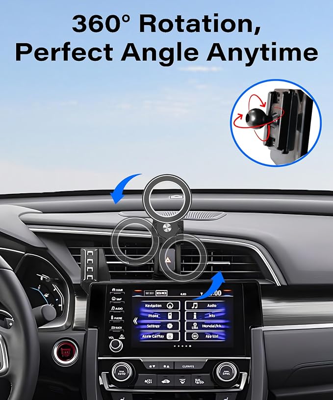 Car Phone Holder for Honda Civic 2016-2021 Accessories Compatible with MagSafe Hands-Free 360 Degree Rotation Adjustable Cell Phone Mount Does Not Affect Air Vent