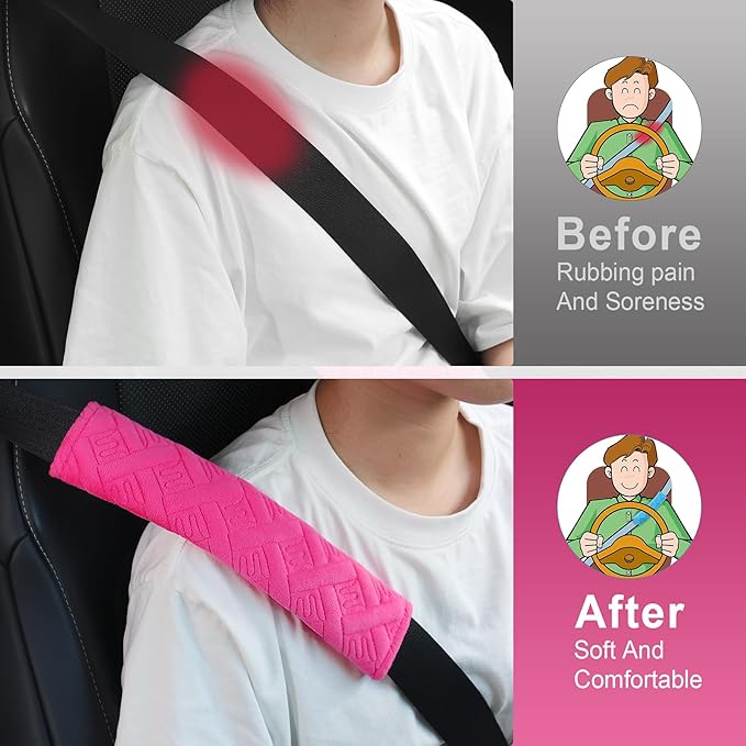 JUSTTOP 2-Pack Universal Car Seat Belt Pads Cover for A More Comfortable Driving, Seat Belt Shoulder Strap Covers Harness Pad for Car Interior Accessories(Deep Pink)