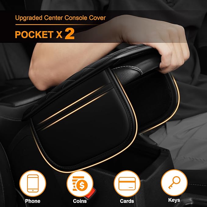 Center Console Cover for Cars Fit for Jeep Grand Cherokee Leather Armrest Covers with 2 Storage Bags(Black)