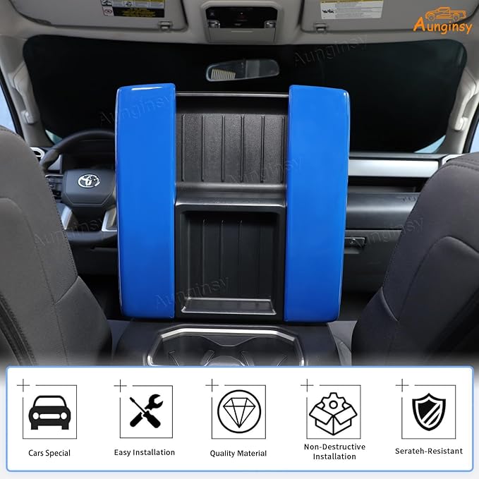 Car Center Console Armrest Protector Cover Compatible with Toyota Tundra 2022+ & Sequoia 2023+, Central Armrest Seat Storage Box Cover Cushion Lid Protector Pad Waterproof Anti-Scratch ABS Accessories