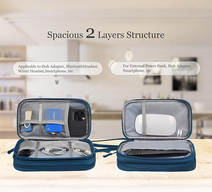 Electronic Organizer Travel Cable Accessories Bag, Waterproof Electronic Organizer Case, Accessories Organizer Bag for Power Bank, Charging Cords, Chargers, USB Cable, Earphones (Dark Green)