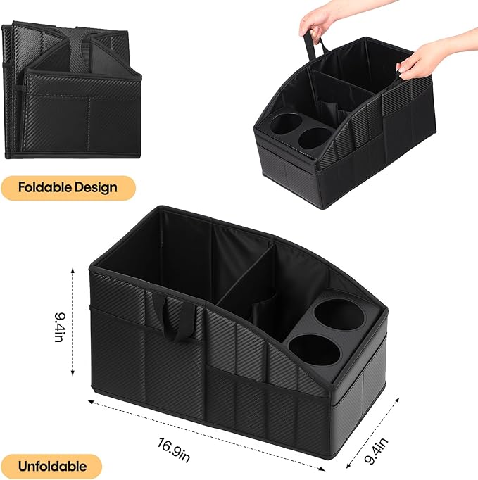 WHHMK Car Storage,Car Backseat Organizers,Support Up to 33 LB of Weight Front Seat Organizer, Floor Organizer for SUV Truck(Carbon fiber texture black)