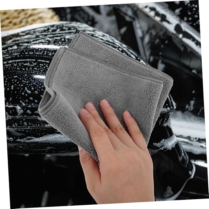 2pcs Grey Microfiber Car Wash Towels 30x30cm Double-Sided Plush Absorbent Cleaning Cloths for Vehicle Drying and Interior Care
