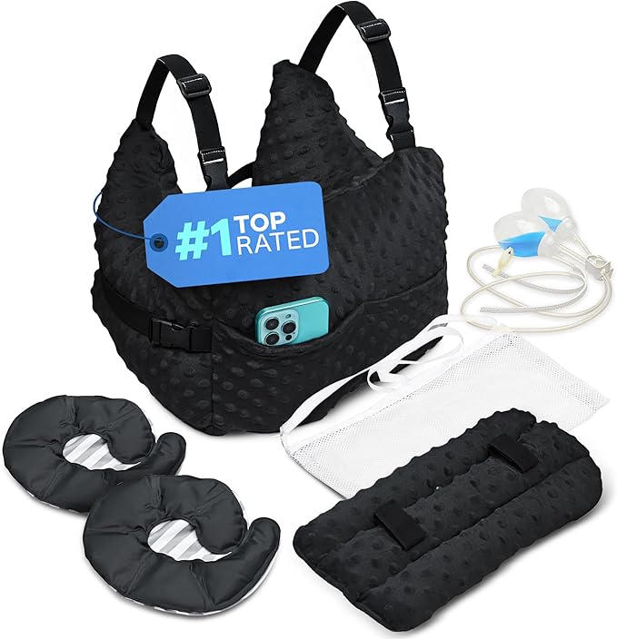 Zomaple Mastectomy Recovery Pillow with Strap, Swirly Gel Pack, Seat Belt Cover & Shower Lanyard – Post-Op Essentials, Breast Augmentation/Reduction & Recovery Supplies – Washable Cover for Comfort