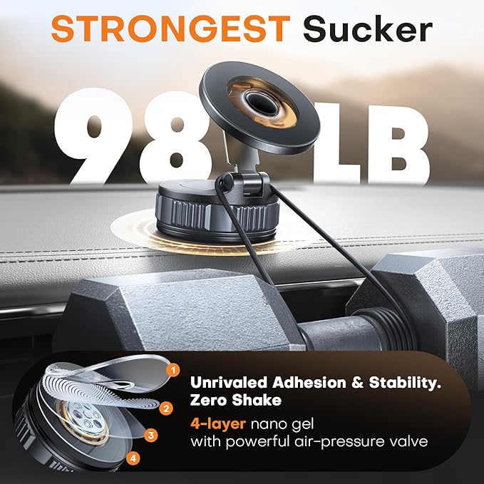 Car Phone Holder, 360°Adjustable Magnetic Phone Holder for Car, Foldable Suction Cup Phone Mount, Phone Holders for Your Car for iPhone 17/16/15/14/13/12 Series
