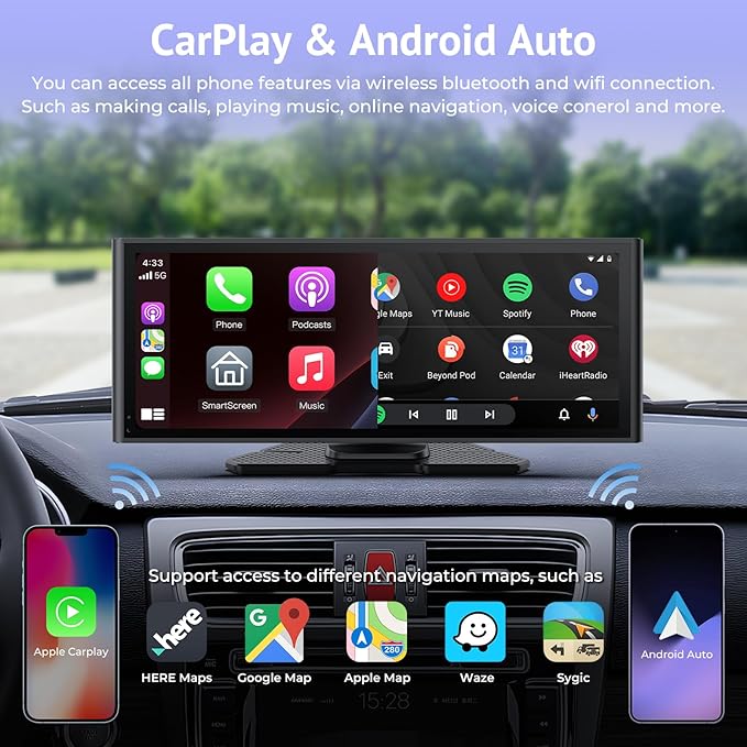 CarPlay Screen for Car with 4K Dash Cam&1080p Backup Camera,10.26" HD IPS Touch Car Play Screen Compatible with Apple Carplay & Android Auto, SuperLink, Loop Recording, Bluetooth Audio, GPS, Siri