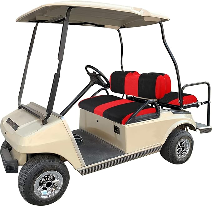 Golf Cart Covers Front and Back Seat Fit for EZGO TXT OEM Ordinary Seat Cushion, Washable EZGO Golf Cart Seat Cover, Red Fabric Seat Cover for EZGO TXT