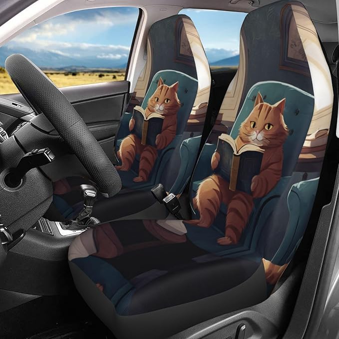 Delerain Car Seat Covers Set 2Pcs, Funny Garfield Cat Universal Front Car Seats Vehicle Enterior Protector Suitable Fits Most Car Auto SUV Sedan Truck