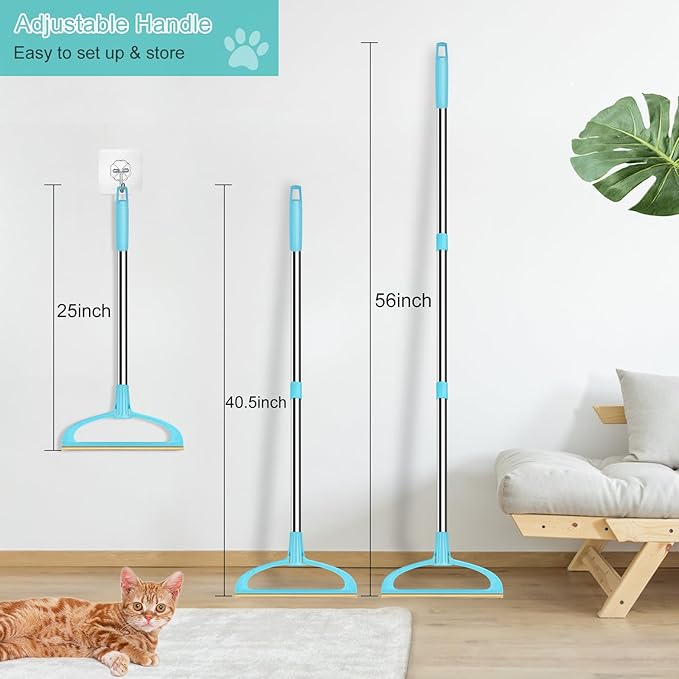 Carpet Rake for Pet Hair Removal, Reusable Pet Hair Removal Tool 56” Adjustable Long Handle Pet Hair Removal Broom, Cat Dog Hair Remover Carpet Brush Scraper for Rugs, Mats, Couch