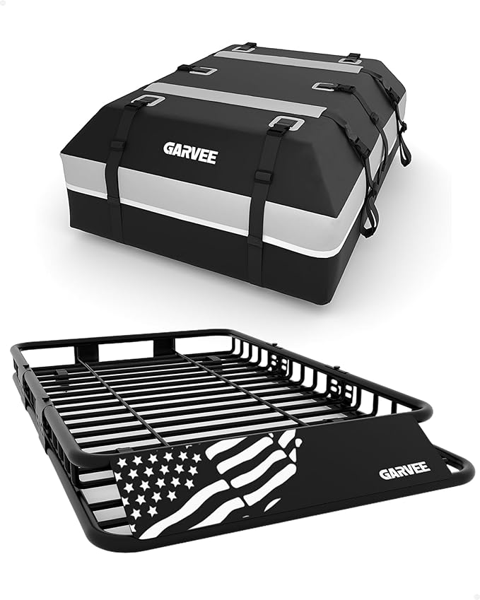 Garvee 64" x 39" Universal Roof Rack Basket, 200 Lbs Capacity Rooftop Cargo Carrier Basket with 21 Cubic Feet (52" x 39") Waterproof Luggage Bag, for Suvs, Trucks, Vehicles
