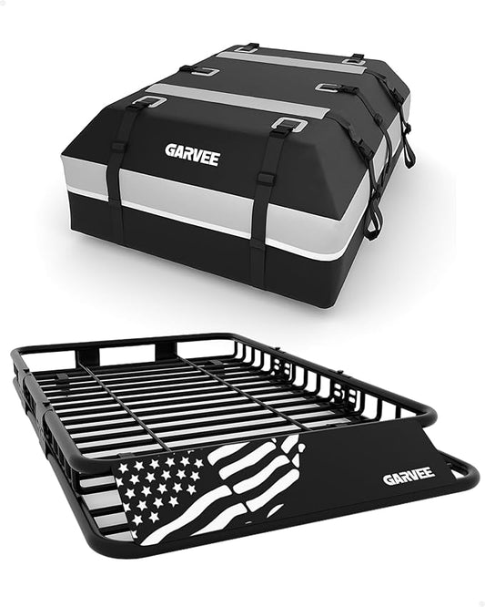 Garvee 64" x 39" Universal Roof Rack Basket, 200 Lbs Capacity Rooftop Cargo Carrier Basket with 21 Cubic Feet (52" x 39") Waterproof Luggage Bag, for Suvs, Trucks, Vehicles