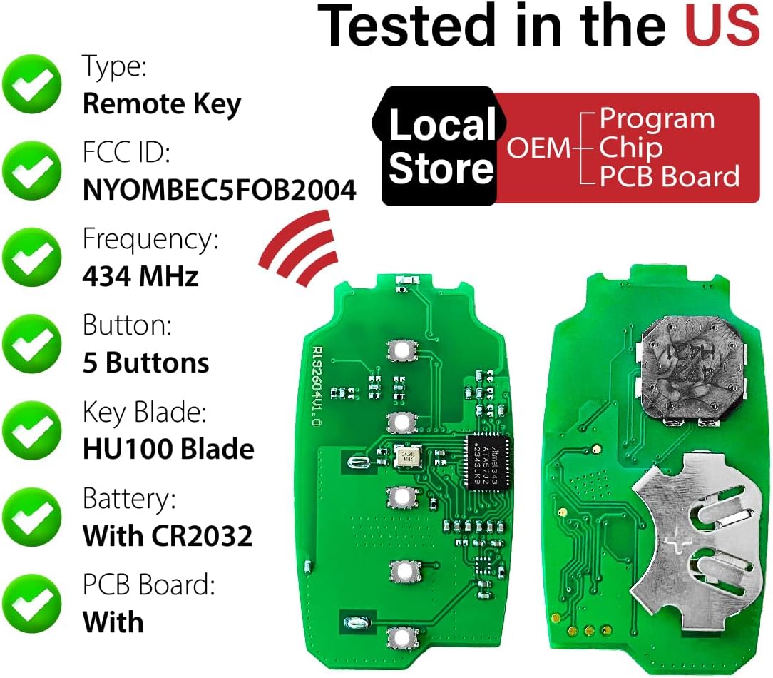 Replacement for 2020 2021 2022 2023 Hyundai Elantra Key Fob Remote Control NYOMBEC5FOB2004 5 Buttons 6A 434MHz