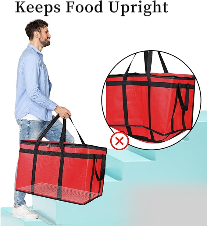 Bodaon Insulated Food Delivery Bag With Hard Bottom, XXXL Pizza Cooler Bags, Rideshare Delivery Bag, Grocery Shopping bag, Thermal Cold/Hot Styrofoam Carrier for Travel/Catering/Car