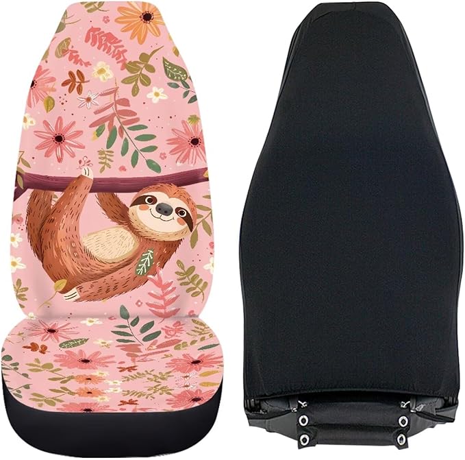 Cute Sloth Car Seat Cover Set of 2, Music Note Design Auto Accessories for Men Women, Soft Automotive Protective Interior Universal
