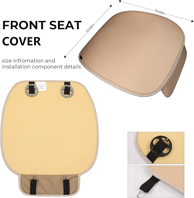 2pcs All-Season Car Seat Covers Khaki - Breathable Car Seat Protectors with Anti Slip Bottom - Durable Auto Seat Cushions Universal Fit for Vehicles Cars SUV Trucks Front Seats