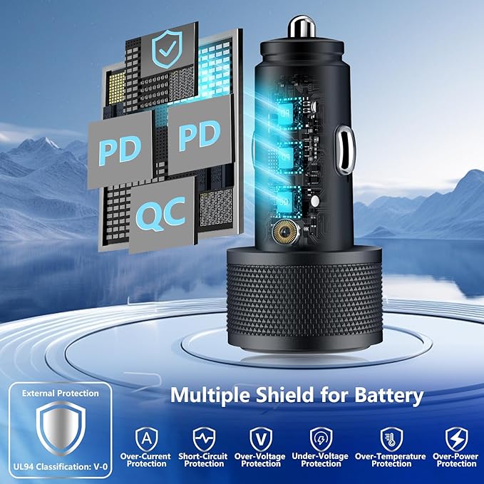 [Apple MFi Certified] iPhone 17 Car Charger, Rombica 3-Port 67W USB-C&USB-A Car Cigarette Lighter PD/QC Fast Car Charge with Type-C Braided Cord for iPhone 17/17 Pro Max/16 Pro/15/Galaxy S26/S25/Pixel