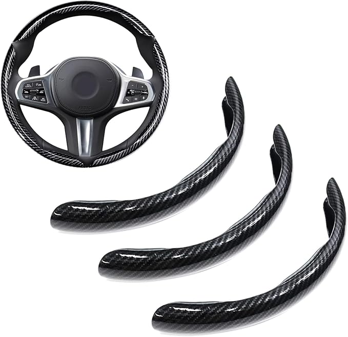 Steering Wheel Covers,3PCs Carbon Fiber Anti-Skid Clip on Car Steering Wheel Cover Protector, Universal 99% Car Wheel Cover Protector,Black