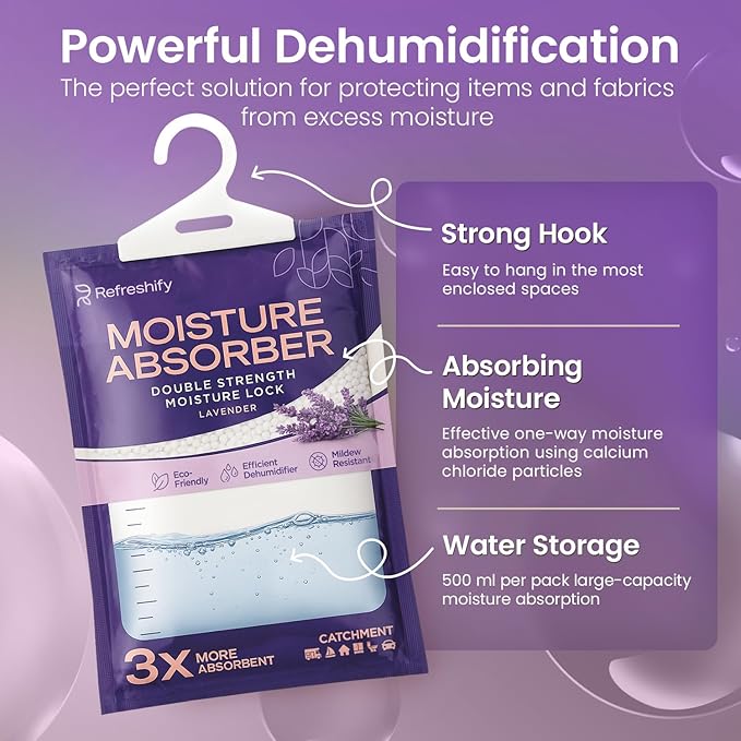 Moisture Absorbers and Humidity Absorber Bags for Closet - 10 Pack High-Efficiency Moisture Absorber and Humidity Packs for Home, Moisture Bags and Dehumidifier Bags for Car Lavender, 10 Pack
