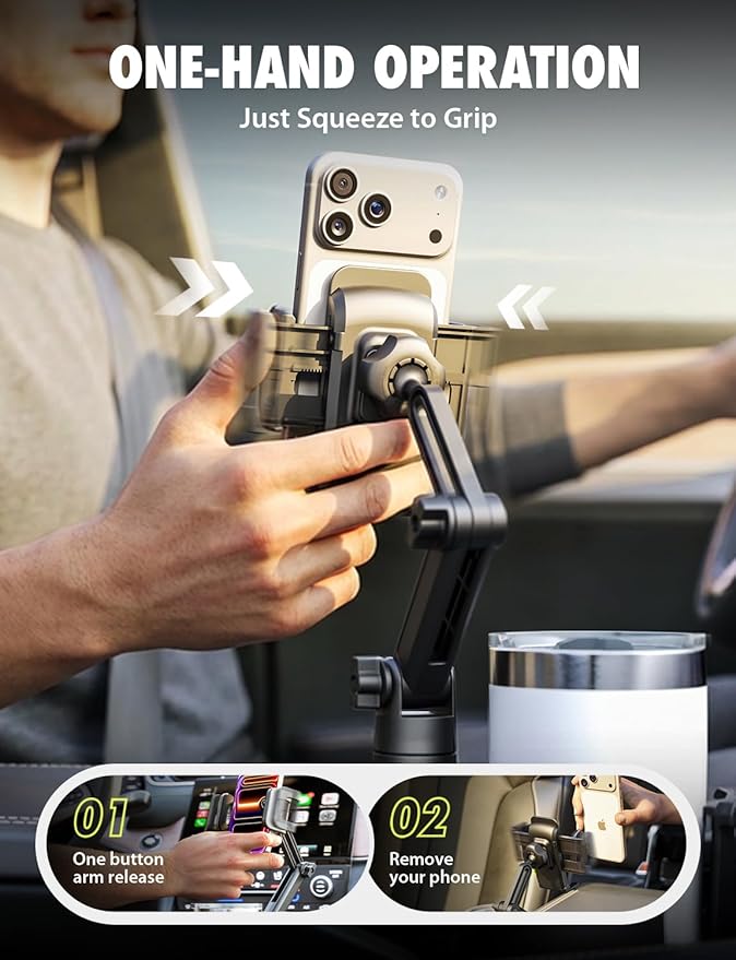 Bracketron Cup Holder Phone Mount for Car - TripGrip 2-in-1 Expandable Phone Holder with 360° Rotation & Ultra Stable Folding Support Legs, Fits Devices up to 3.5"