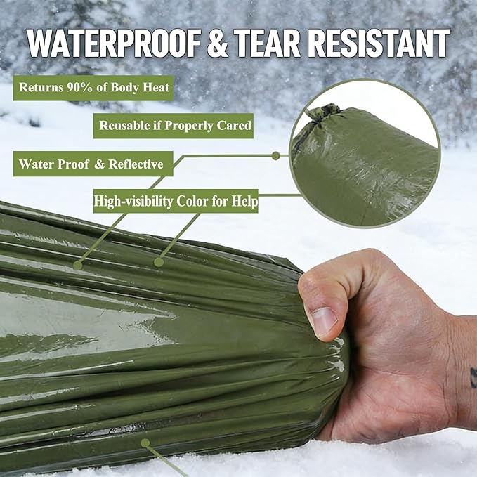 Sleeping Bag, Terrashell Blanket, Emergency Sleeping Bag, Compact Lightweight, Waterproof, Heat Blanket Survival for Survival Kit Car Camping Gear Hiking Go (25 μm)