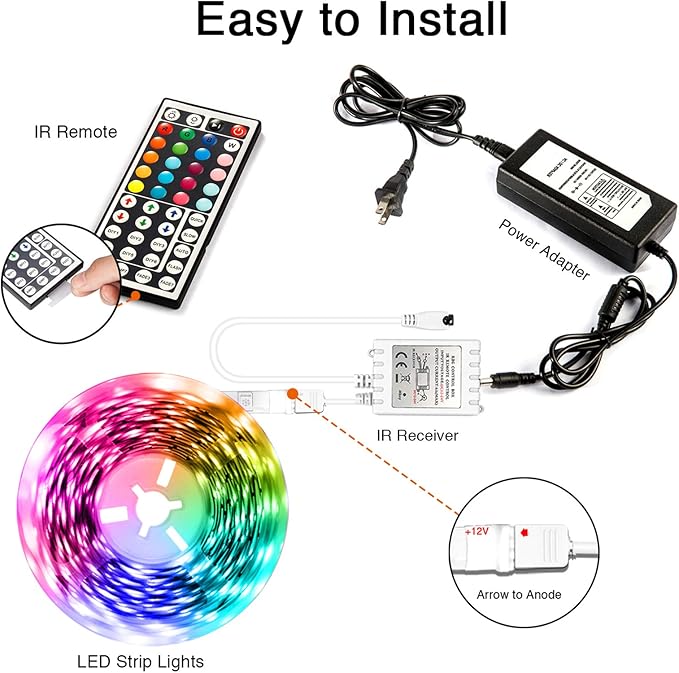 dalattin Led Lights for Bedroom 25ft RGB 5050 Led Strip Lights Color Changing Kit with 44 Keys Remote Controller and 12V Power Supply Led Light Strips Indoor Decoration,Easter Decor