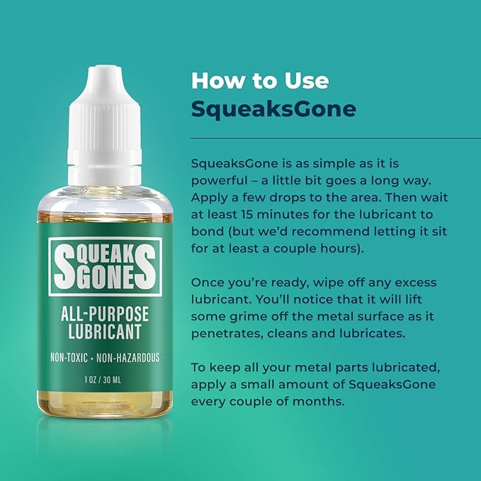 PlanetSafe Lubricants SqueaksGone Lubricant - 4 oz - Squeak Fix - Hinge Oil/Garage Door Lubricant - Sewing Machine Oil/Bike Chain Lube - for Squeaky Sliding Lock - Made in the USA!