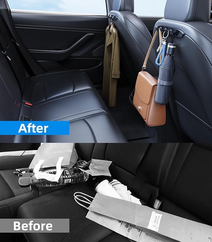 2 Pack Car Seat Hooks for Tesla Model 3(Highland) Model Y(Juniper) Accessories 2026 2025 2024 2023 2022 2021, Foldable Car Seat Headrest Hooks for Purses Bags Hang Grocery Seat Back Organizer