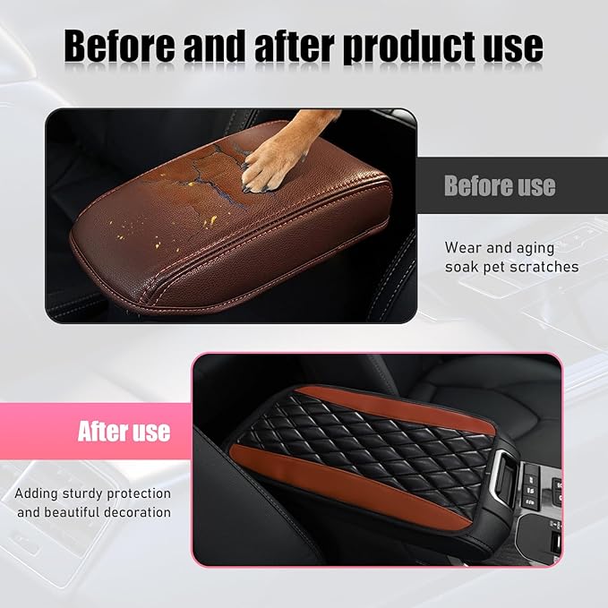Car Center Console Cushion Pad, PU Leather Waterproof Auto Armrest Box Cover Protector, Comfortable Armrest Seat Box Cover Mat, Universal Car Accessories for SUV Truck (Coffee)