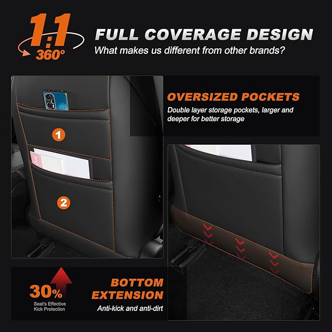 AOMSAZTO Seat Covers for Model 3 2024 2025 (Not Performance)-Full Set Leather Waterproof Car Seat Covers Airbag-Ready Design Fit for Tesla Model 3(with Armrest & Rear Door Pads Cover)-Black
