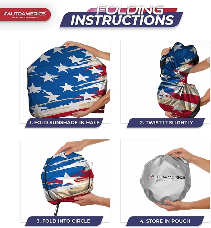 Autoamerics 1-Piece Windshield Sun Shade USA Art Flag - 1 American Design - Foldable Car Front Window Sunshade for Most Sedans SUV Truck - Blocks Max UV Rays and Keeps Your Vehicle Cool - Medium