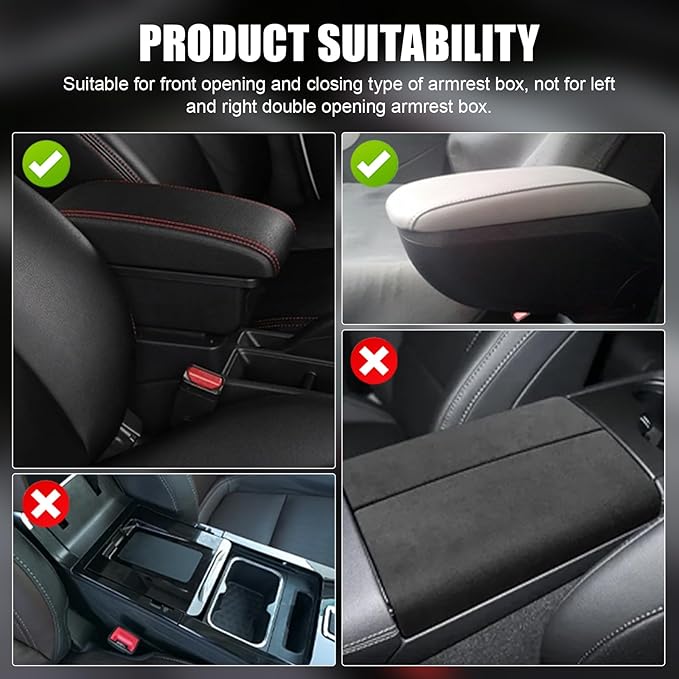 Car Center Console Armrest Pillow with 2 Storage Pockets, Memory Foam Car Armrest Cushion, Leather Car Center Console Cover for Most Vehicle (Black-Upgraded Thickened)