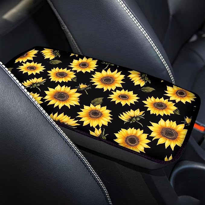 Sunflowers Center Console Pad for Car, Car Armrest Cushion Covers Middle Console Protector Auto Interior Decoration for Truck Auto SUV