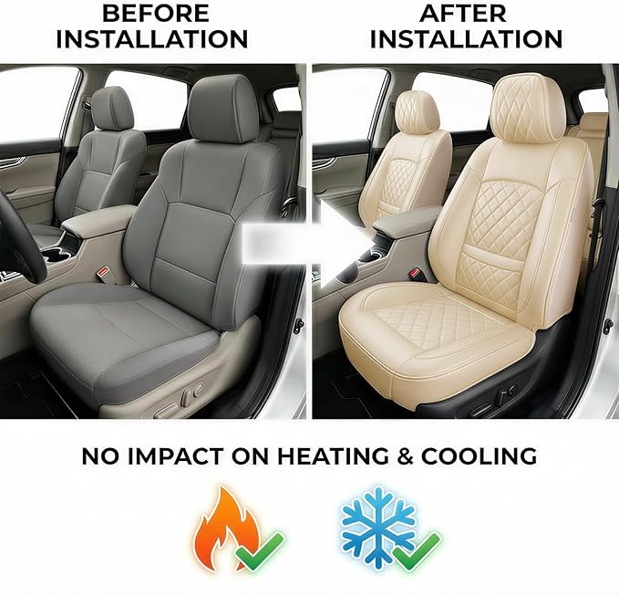 Fit for Venue Seat Covers Compatible with Hyundai Venue 2020-2026 - Waterproof Breathable Leather Automotive Seat Cushions Protector,Airbag Compatible,Full Set 5 Seats(Beige)