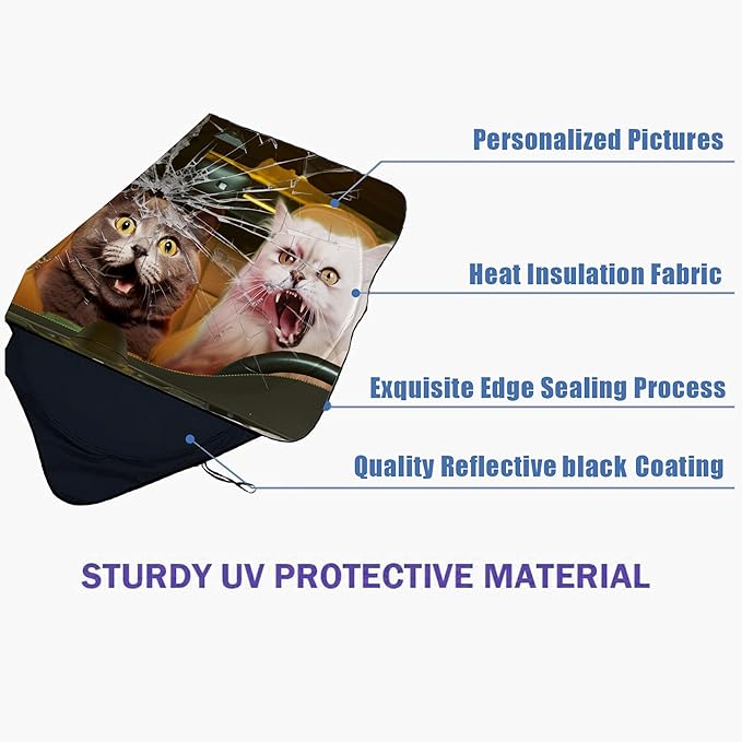 Funny Cat Car Windshield Sun Shade Foldable Sunshade Front Window Cover Sun Visor Protector Accessories (59x27.5 inches)