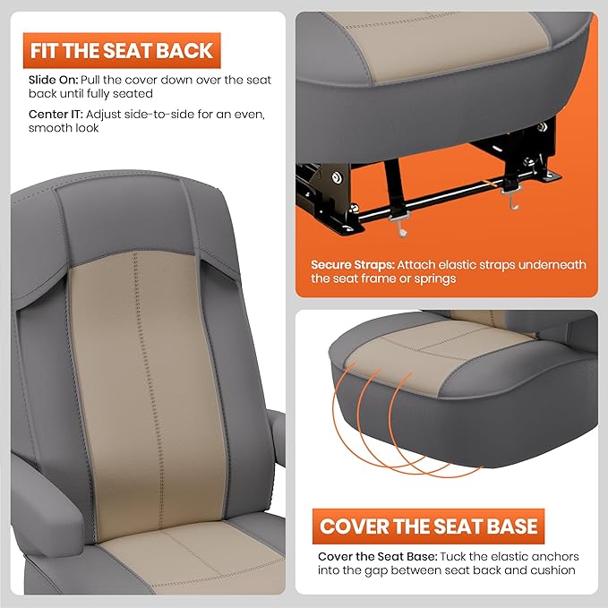 VALUN RV Seat Covers (Grey 2 Pack) – Captains Chair Seat Covers for RV Captain Chair & Motorhome Chairs, Universal Fit RV Chair Covers for Camper, Trailer, Van, Protects Against Dirt, Spills & Wear