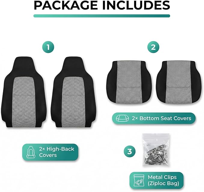 FH Group Automotive Front Car Seat Covers for SUV, Trucks, Sedan and More - Universal Fit Front High Back Design Interior Accessories - 3D Mesh Fabric Center Panel - Gray