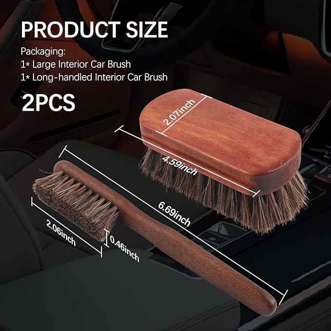 2PCS Horse Hair Brush for Leather,Soft Car Detailing Brushes Set with Concave Design,Multi-Purpose Leathers Brushes as Car Cleaning Brush for Cleaning Cars Interiors,Seat