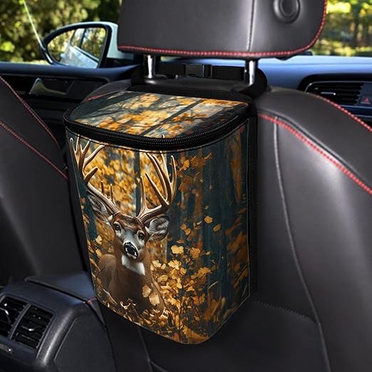 Deer Car Trash Can Auto Garbage Bag with Lid Leak-Proof Car Storage Bag Garbage Bag Hanging for Headrest Portable Vehicle Backseat Organizer