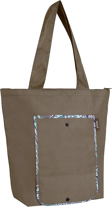 Sachi 3 Piece Market Tote Set Insulated Thermal Reusable Grocery Bags for Cold and Hot Foods Lightweight, Portable and Foldable Brown Damask Paisley