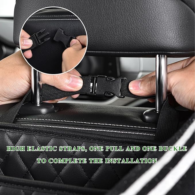 Car Seat Back Organizer, Waterproof Leather Hanging Backseat Organizer with Storage Pockets, Large Capacity Auto Trash Bag Collapsible Document Holder for Most Vehicles