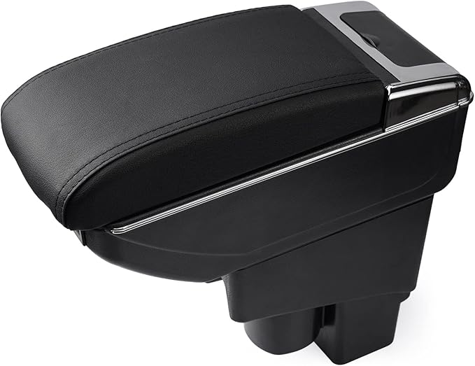 T TGBROS Car Armrest Box for 2002-2008 Honda Fit Jazz Hatchback(Not Fit The Sedan Model) Storage Center Console Double Layer 7 USB Ports Armrest Organizer Box (All Black)