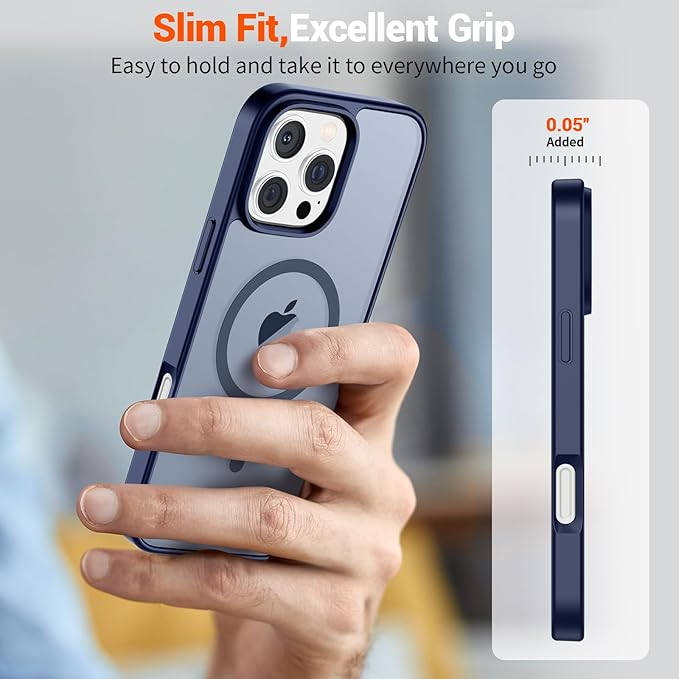 SUPFINE Magnetic for iPhone 16 Pro Case (Compatible with MagSafe) (Military Grade Drop Protection) Slim Translucent Matte Shockproof with Anti-Fingerprint Phone Case,Navy Blue