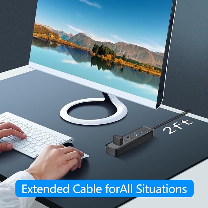 SmartQ 4-Port Hub - 1 USB 3.0 + 3 USB 2.0 Ports for MacBook, Mac Pro, Mac mini, iMac, Surface Pro, XPS, PC, Flash Drive, Mobile HDD, Laptop Extension Cable