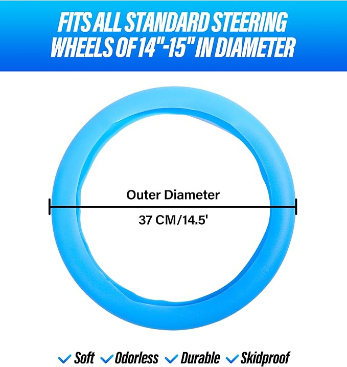 Esewalas Silicone Steering Wheel Cover, Soft Odorless Silicone Leather Texture Steering Cover, Universal 13-15 Inch Car Steering Wheel Protector (Blue)